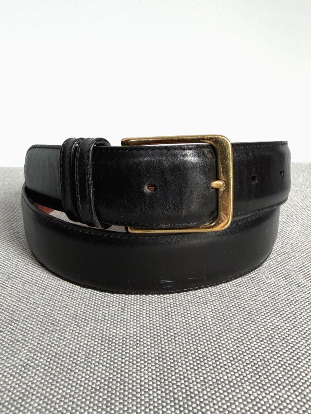 COACH Black Classic Leather Belt 34 Brass Buckle 5800 Burnished Cowhide
